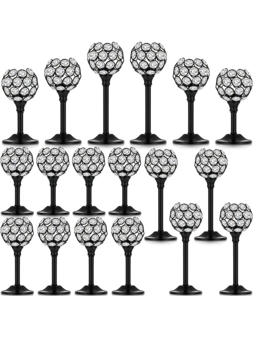 Elegant 18 Pcs Black Crystal Tealight Candle Holders for Stunning Centerpieces